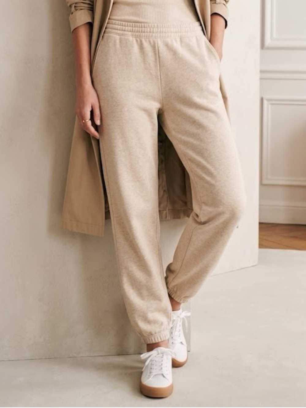 Madewell Loose Elastic Cinched Bottom Comfy Cotton Sweatpants In Oatmeal Heather
